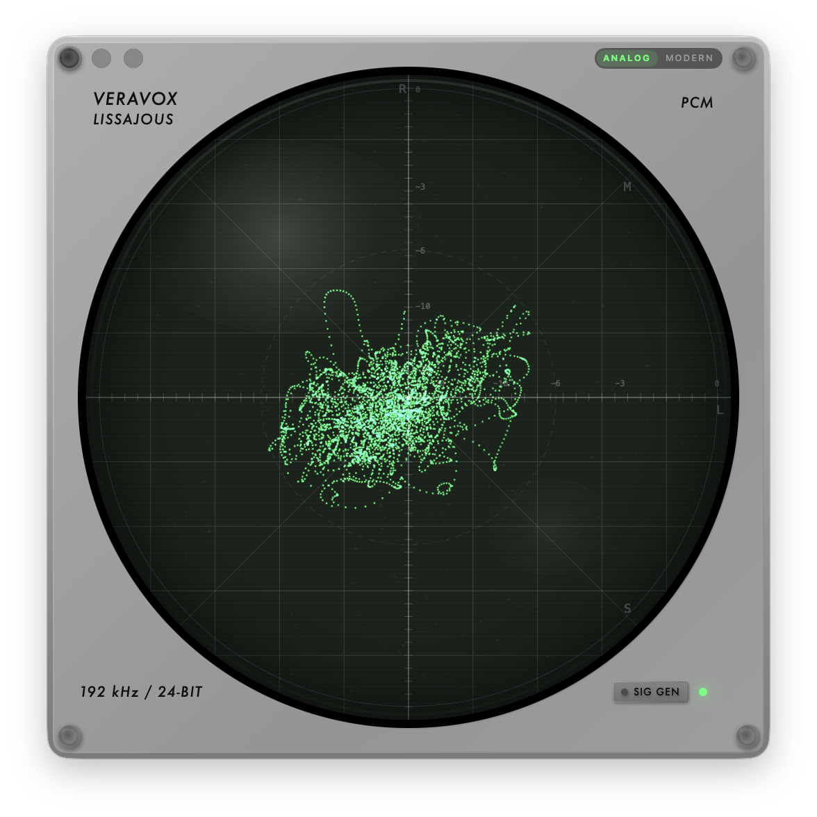 VeraVox Vectorscope — PCM 96kHz/24-bit Lissajous